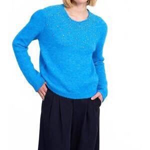 NEW LILI SIDONIO sequin embellished knit sweater in sky blue
